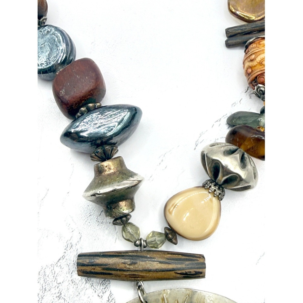 Treska Statement Necklace Large Pendant Mixed Media Beaded Boho Natural Stones - Picture 5 of 7